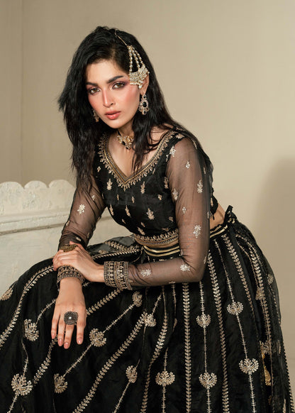 Designer Black Embroidered Lehenga Choli Set Online in KSA Riyadh Saudi Arabia Oman Bahrain Qatar