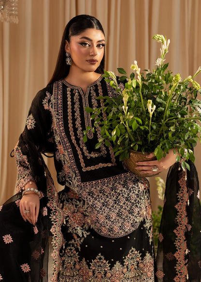 Designer Black Embroidered Organza Partywear Suit Online in KSA Riyadh Saudi Arabia Oman Bahrain Qatar