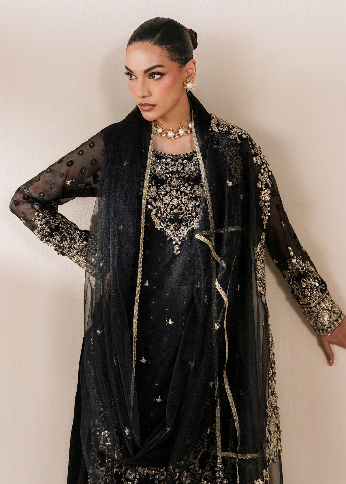 Designer Black Embroidered Organza Sharara Online in Dubai DXB UAE Abudhabi Meena Bazaar