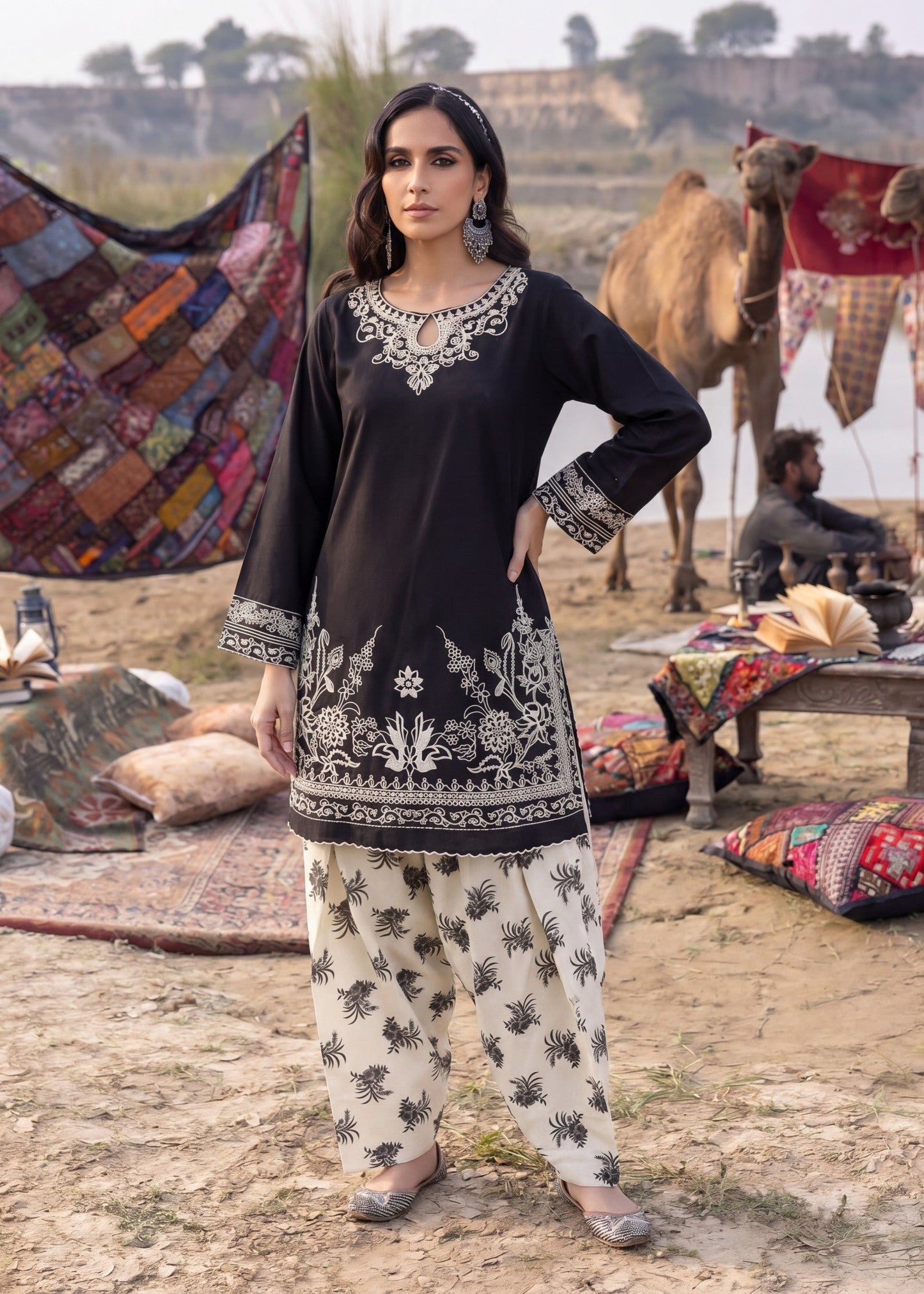 Designer Black Lawn Suit for Ladies Online in KSA Riyadh Saudi Arabia Oman Bahrain Qatar