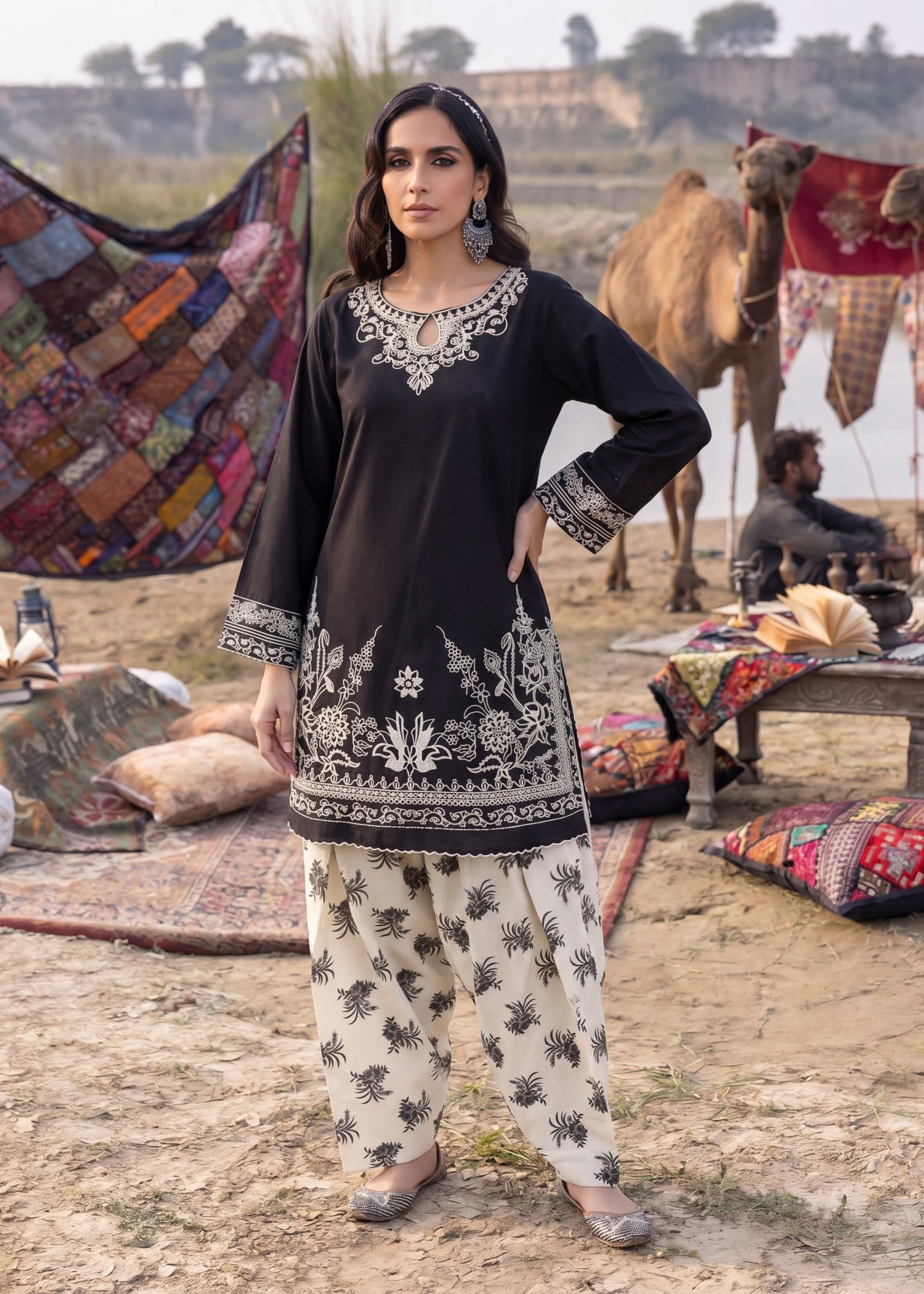 Designer Black Lawn Suit for Ladies Online in KSA Riyadh Saudi Arabia Oman Bahrain Qatar