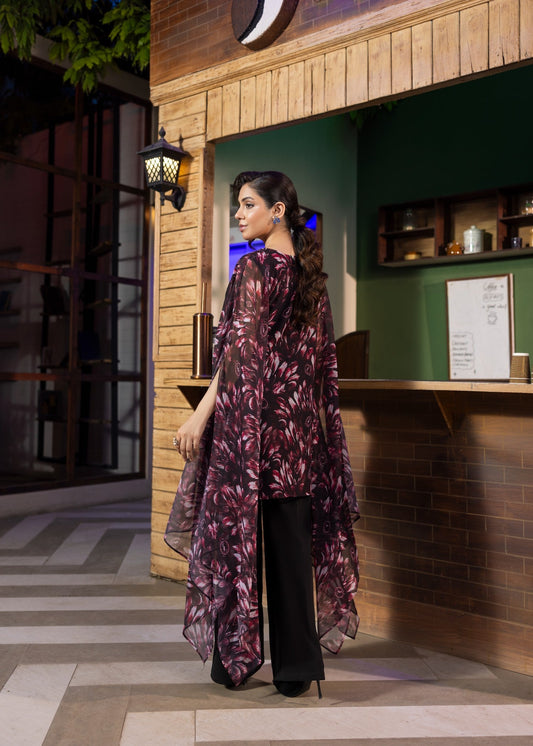 Designer Black Magenta Chiffon Kurta Set Online in UK USA Canada