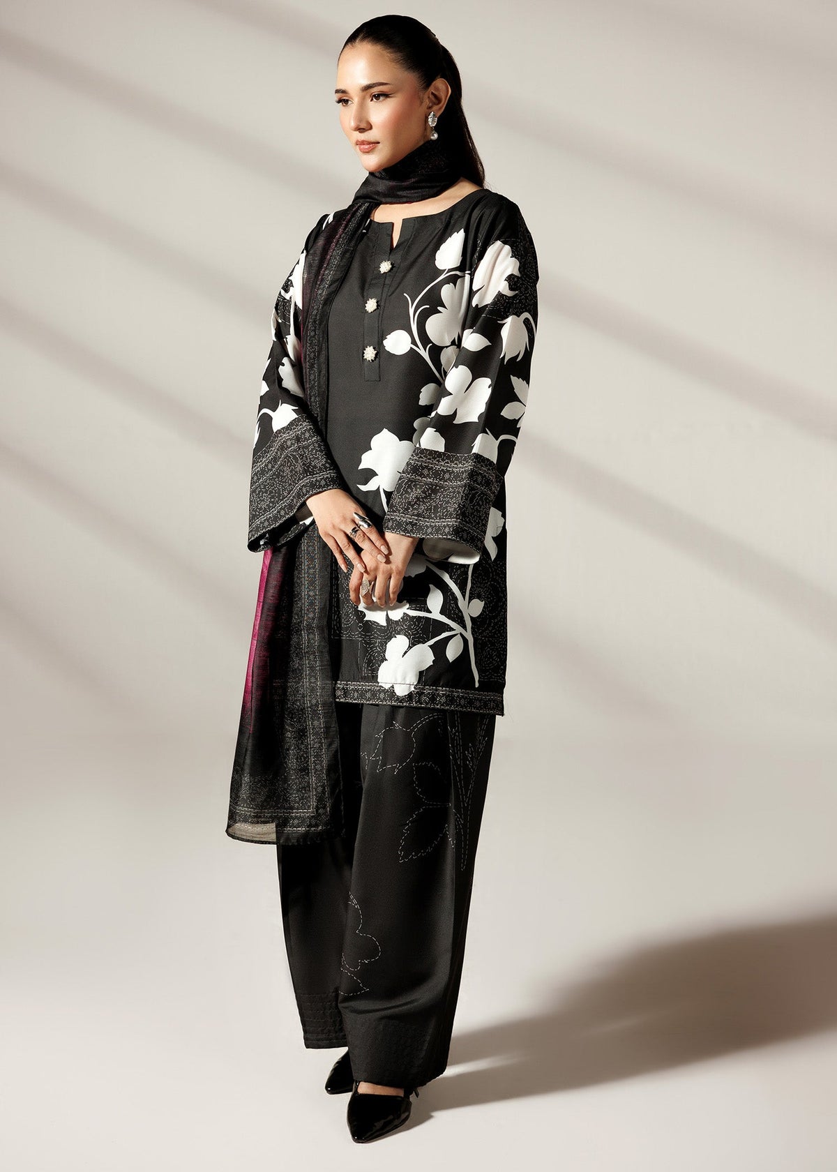 Designer Black Silk Finish Lawn Suit Online in KSA Riyadh Saudi Arabia Oman Bahrain Qatar