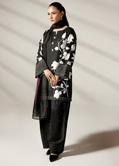 Designer Black Silk Finish Lawn Suit Online in KSA Riyadh Saudi Arabia Oman Bahrain Qatar