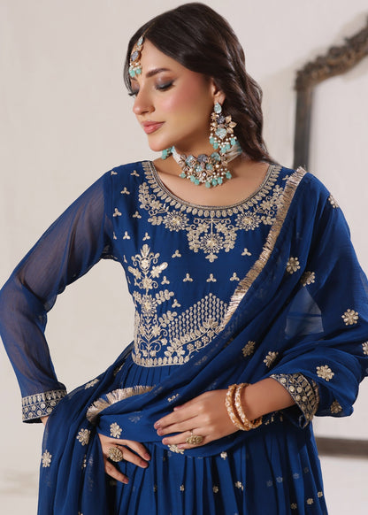 Designer Blue Embroidered Pishwas Salwar Kameez Online in KSA Riyadh Saudi Arabia Oman Bahrain Qatar