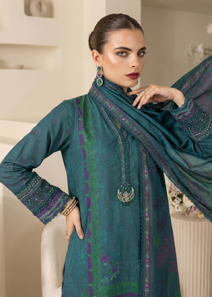 Designer Bottle Green Embroidered Silk Suit Online in UK USA Canada