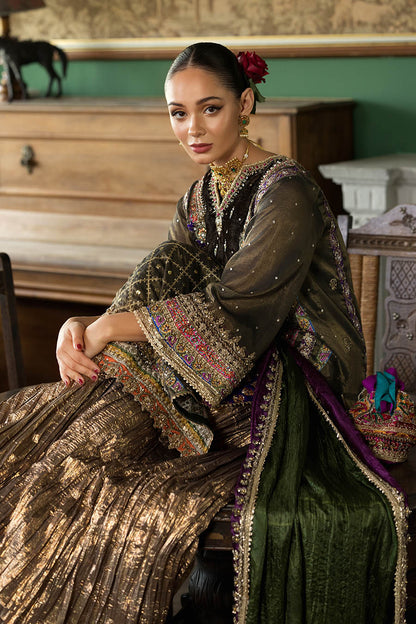 Designer Brown Mukesh Work Sharara Suit Online in KSA Riyadh Saudi Arabia Oman Bahrain Qatar