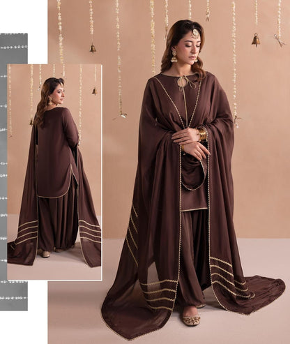 Designer Brown Silk Patiala Salwar Suit Online in Dubai UAE Abudhabi Ajman Sharjah