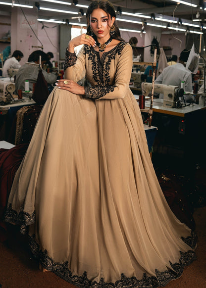 Designer Camel Brown Chiffon Pishwas for Party Wear Online in KSA Riyadh Saudi Arabia Oman Bahrain Qatar