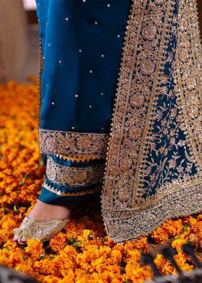 Designer Cobalt Blue Chiffon Salwar Kameez with Dupatta Online in KSA Riyadh Saudi Arabia Oman Bahrain Qatar