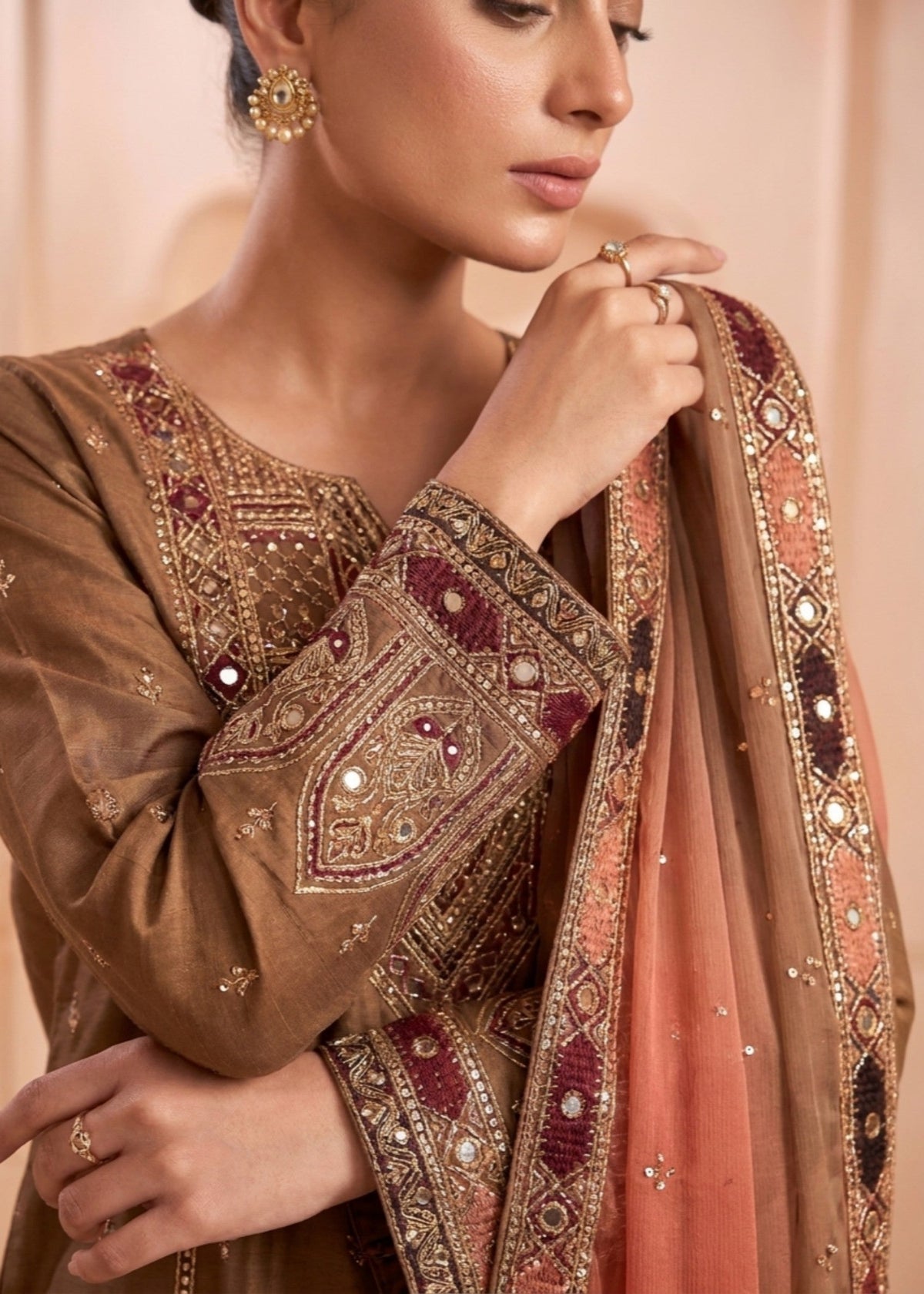 Designer Coffee Brown Raw Silk Salwar Kameez Online in KSA Riyadh Saudi Arabia Oman Bahrain Qatar
