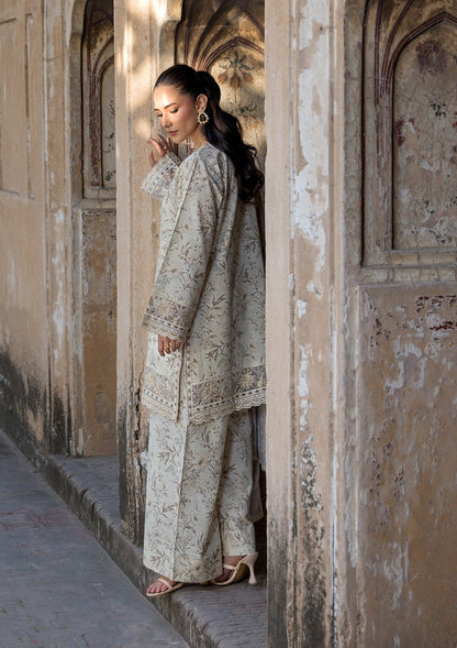 Designer Cream Embroidered Lawn Salwar Suit Online in KSA Riyadh Saudi Arabia Oman Bahrain Qatar