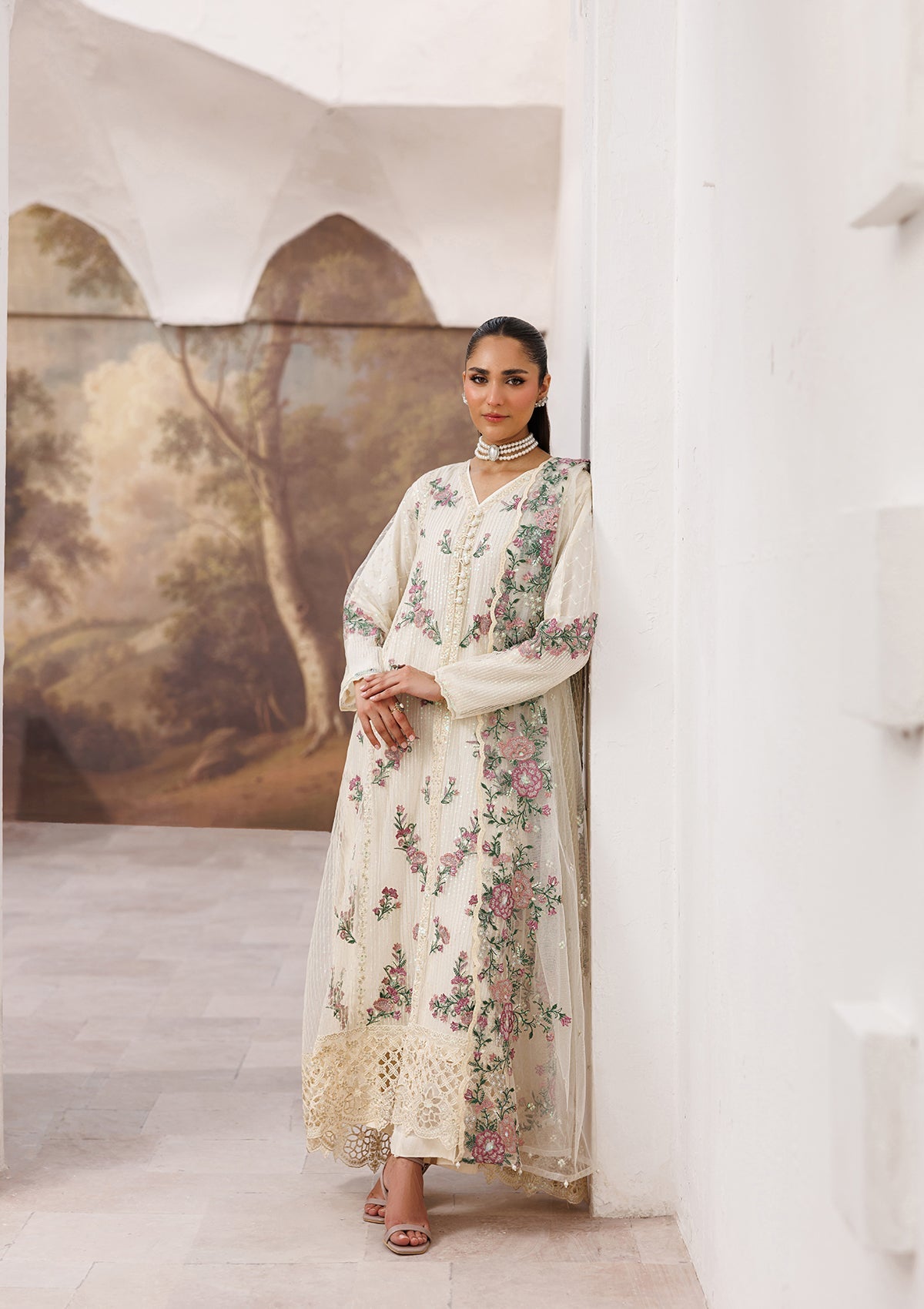Designer Cream Embroidered Raw Silk Wedding Suit Online in KSA Riyadh Saudi Arabia Oman Bahrain Qatar