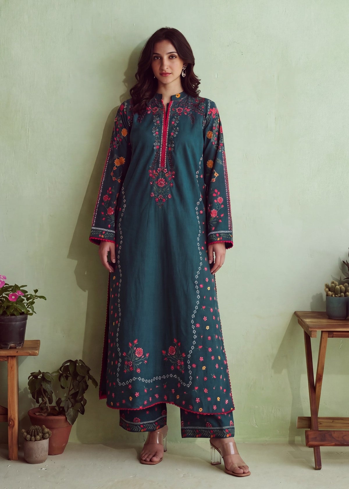 Designer Embellished Lawn Salwar Suit Online in Dubai DXB UAE Abudhabi Meena Bazaar