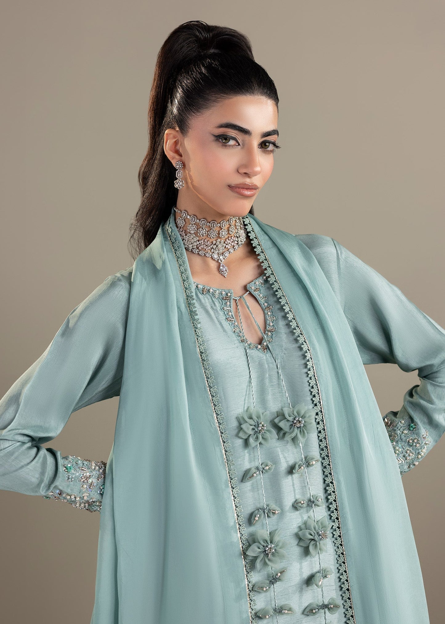 Designer Embellished Raw Silk Festive Suit Online in KSA Riyadh Saudi Arabia Oman Bahrain Qatar