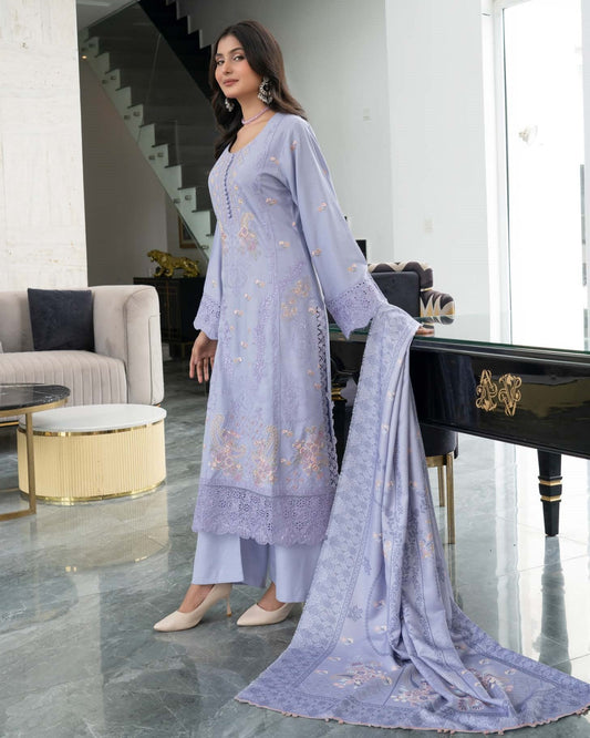 Designer Embroidered Dhanak 3 Piece Suit Online in Sri Lanka India Australia
