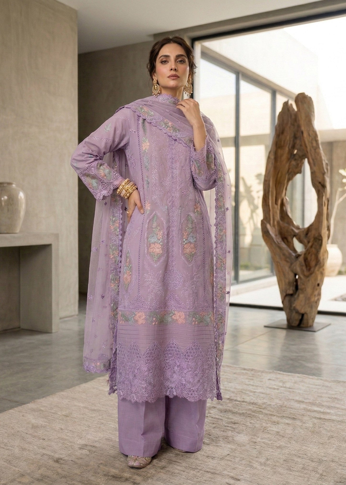 Designer Embroidered Lawn Suit Ash Purple Online in Dubai UAE Abudhabi Ajman Sharjah
