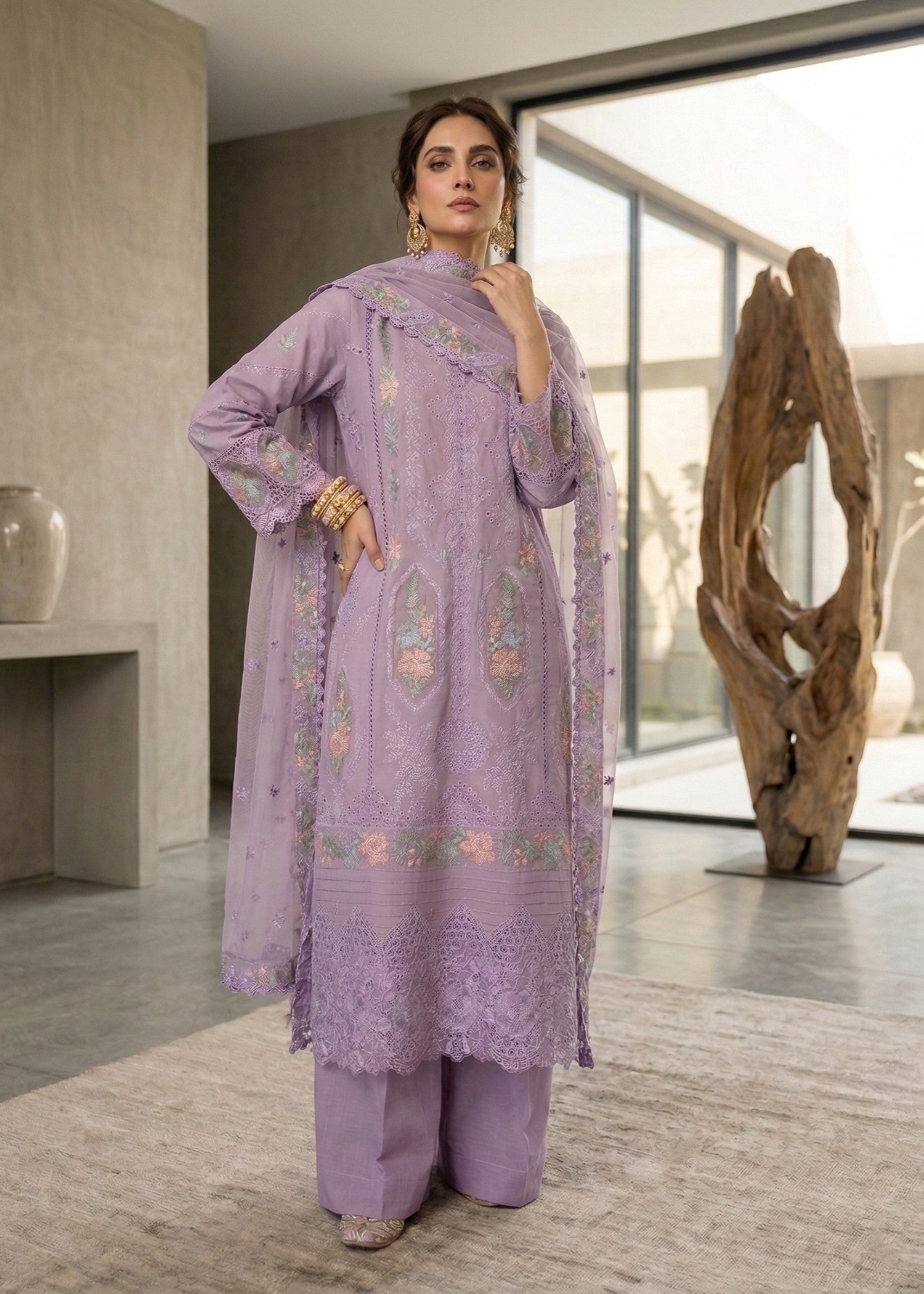 Designer Embroidered Lawn Suit Ash Purple Online in Dubai UAE Abudhabi Ajman Sharjah