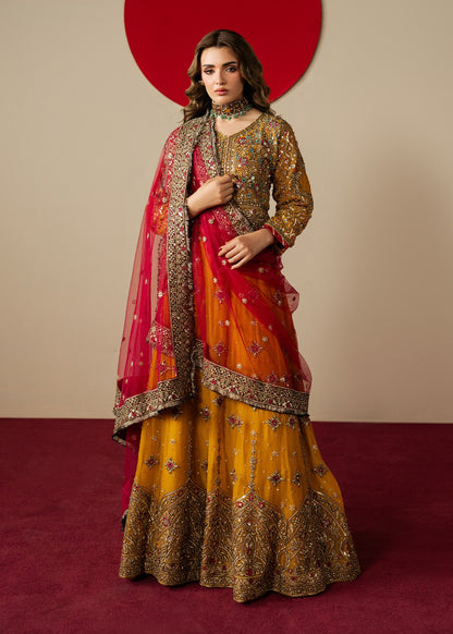 Designer Embroidered Mustard Lehenga Choli Online in Dubai DXB UAE Abudhabi Meena Bazaar