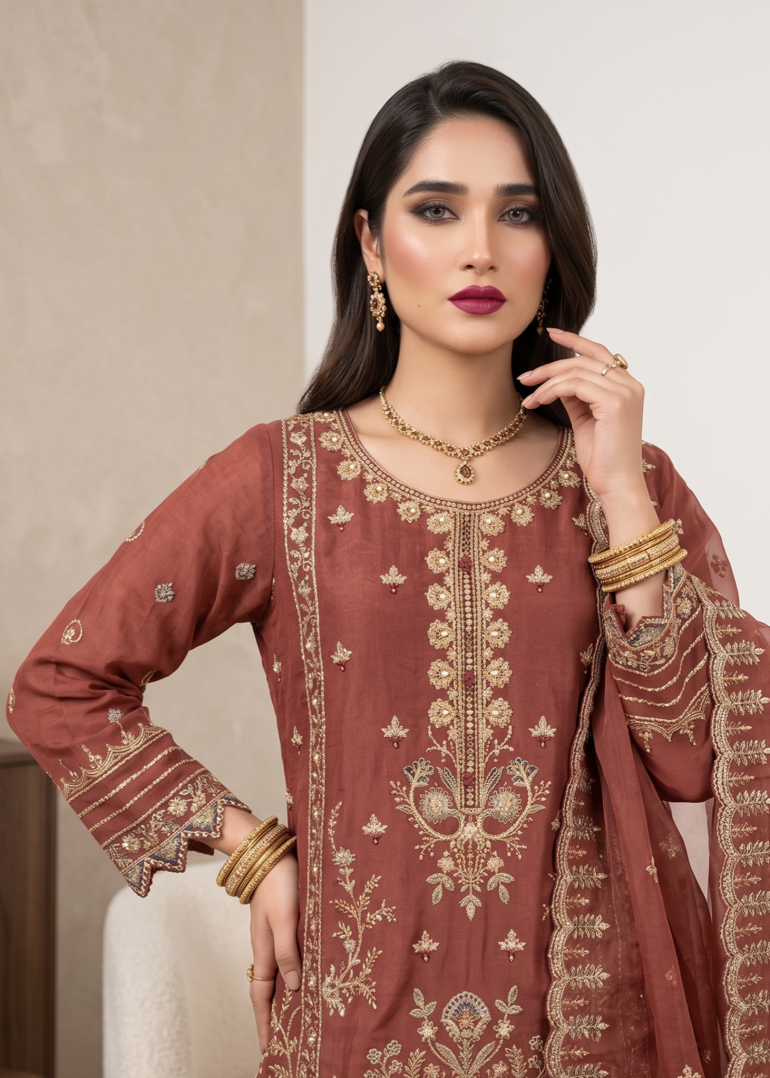 Designer Embroidered Organza Sharara Suit Online in KSA Riyadh Saudi Arabia Oman Bahrain Qatar