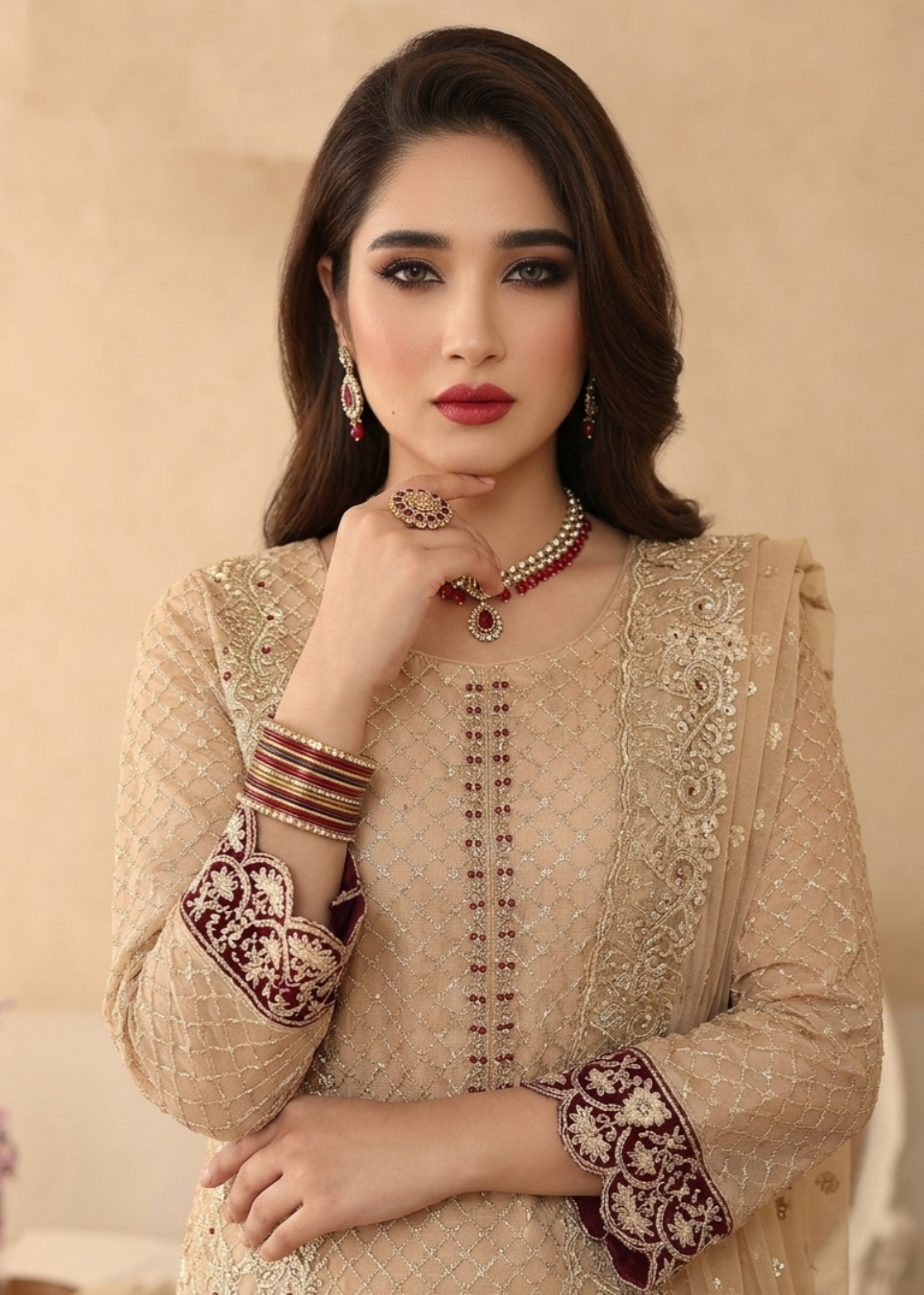 Designer Embroidered Organza Suit Peach Orange Online in Sri Lanka India Australia