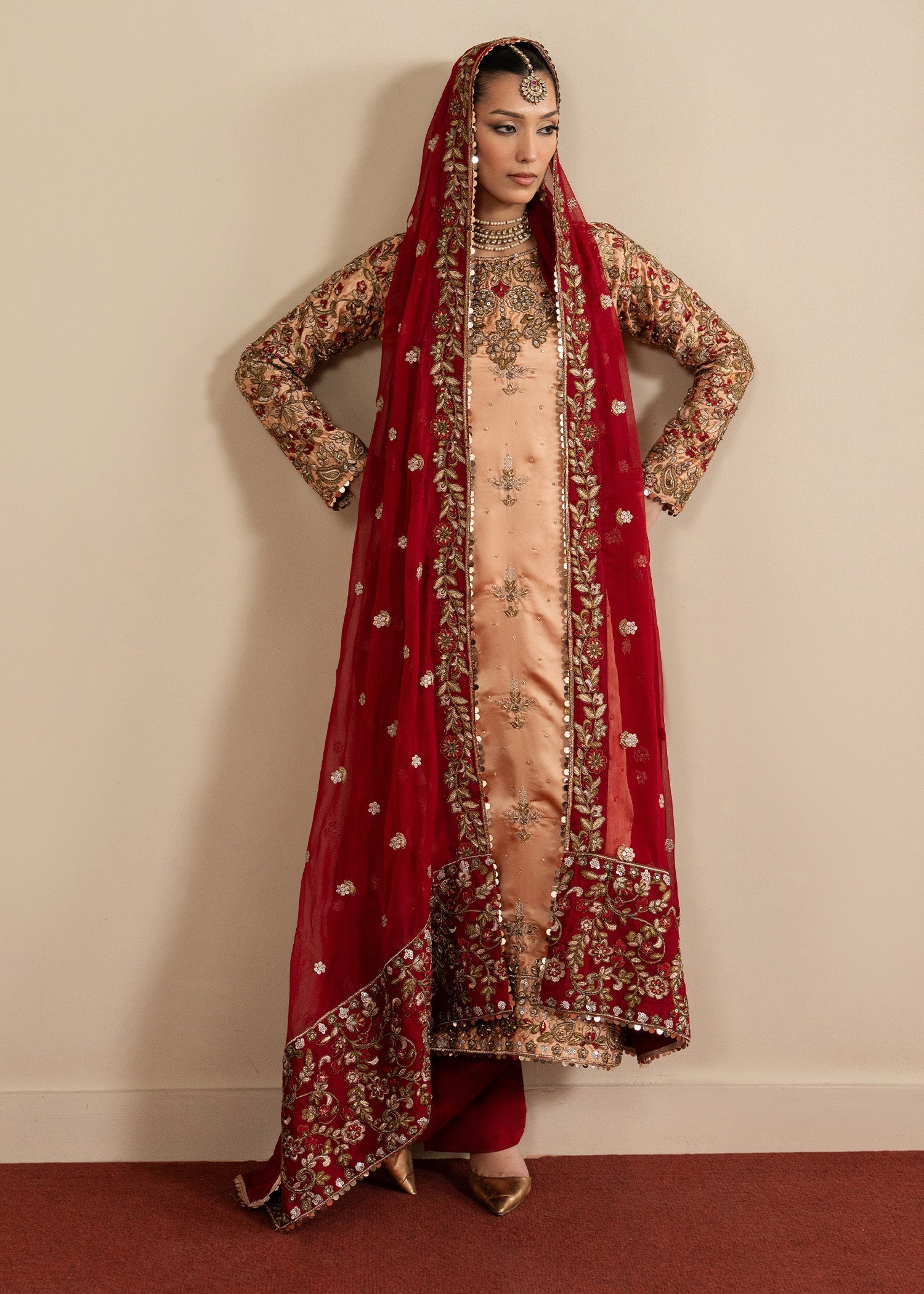 Designer Embroidered Peach Orange Salwar Kameez Online in Dubai UAE Abudhabi Ajman Sharjah