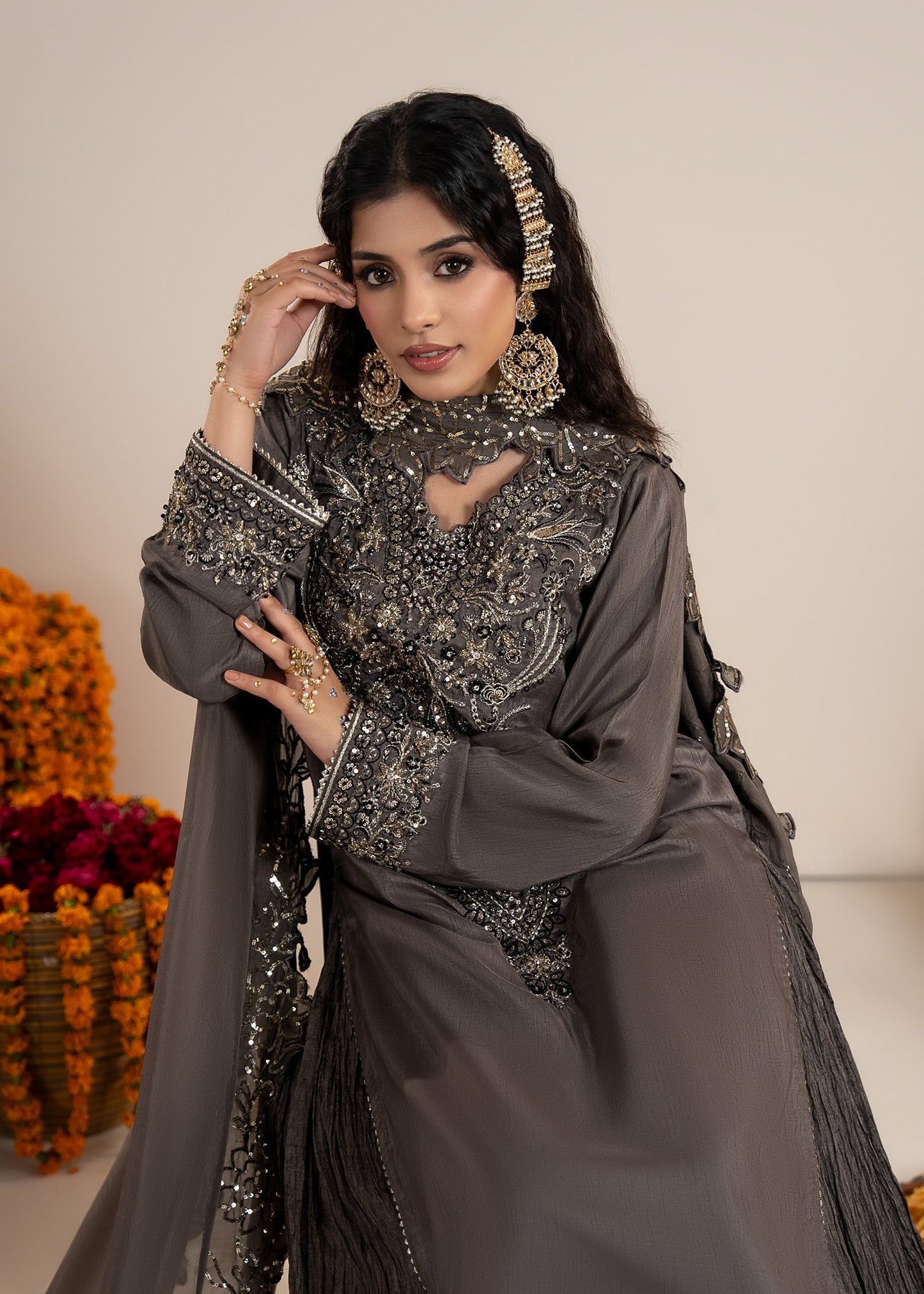 Designer Embroidered Raw Silk 3 Piece Sharara Online in Sri Lanka India Australia
