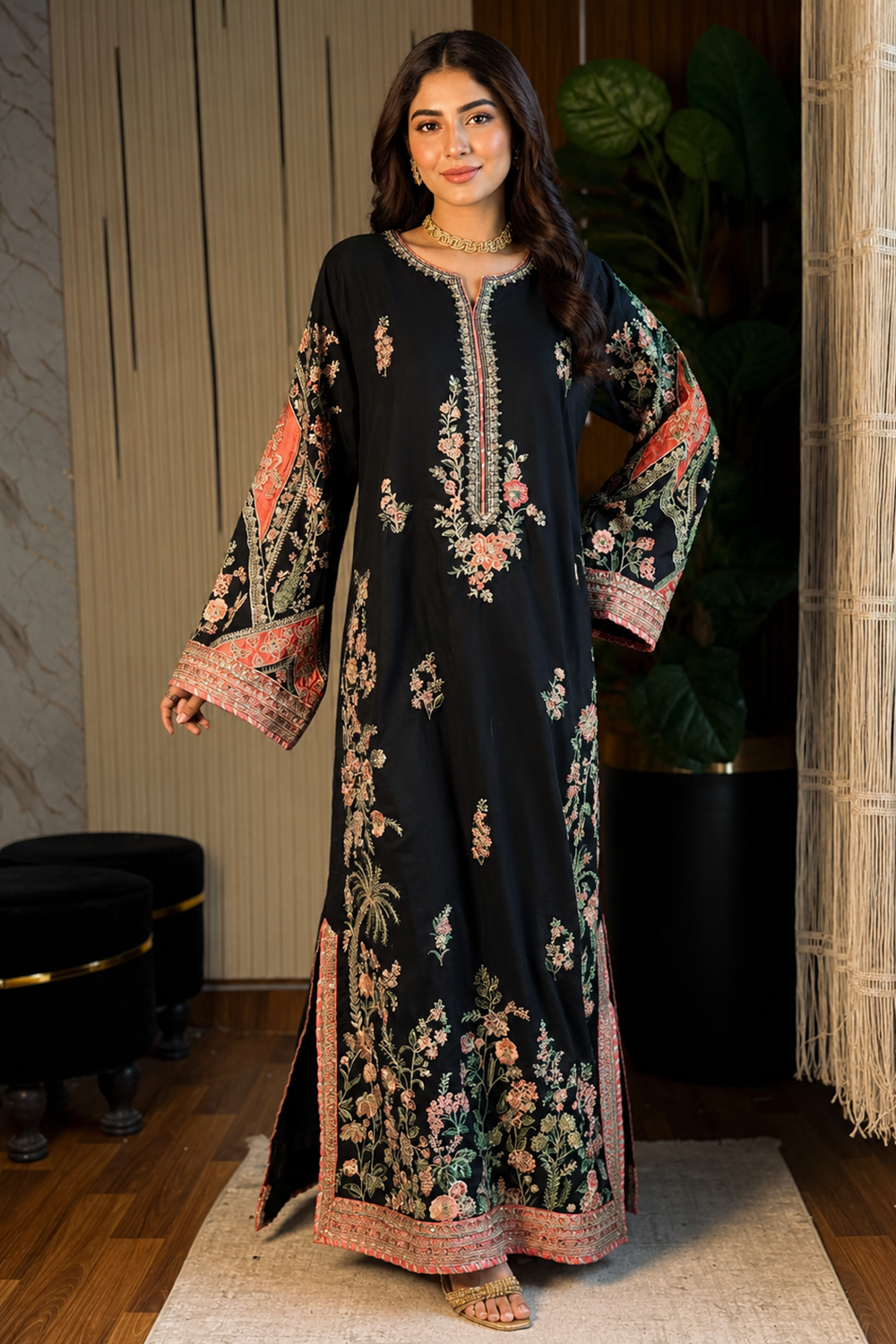 Designer Floral Embroidered Evening Kaftan Online in Sri Lanka India Australia
