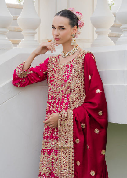 Designer Fuchsia Embroidered Charmuse Salwar Kameez Online in KSA Riyadh Saudi Arabia Oman Bahrain Qatar