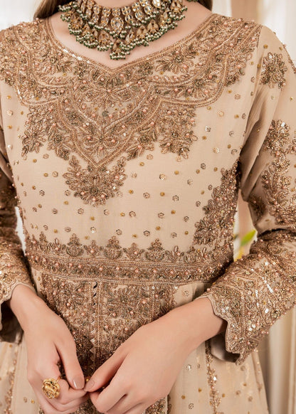 Designer Gold Chiffon Embroidered Salwar Suit Online in Dubai UAE Abudhabi Ajman Sharjah