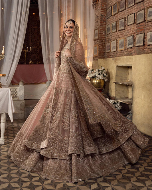 Designer Gold Organza Bridal Lehenga Suit Online in UK USA Canada