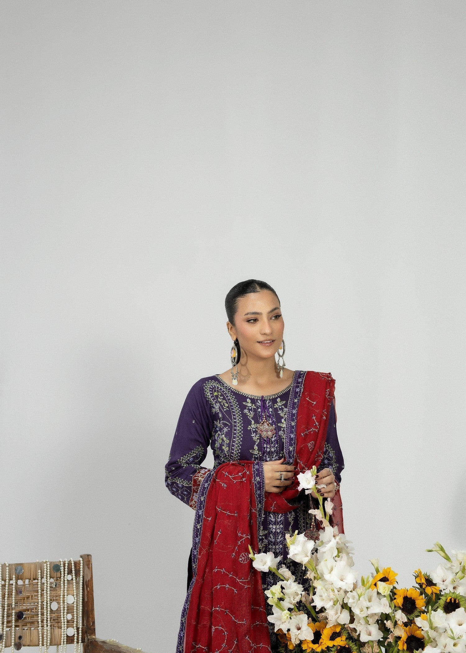 Designer Grape Embroidered Silk 3 Piece Suit Online in Dubai UAE Abudhabi Ajman Sharjah