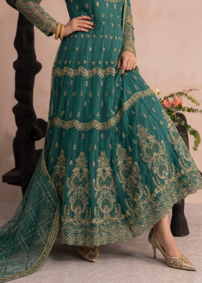 Designer Green Embroidered Organza Salwar Kameez Online in KSA Riyadh Saudi Arabia Oman Bahrain Qatar