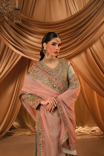 Designer Grey Embroidered Chiffon Suit Online in UK USA Canada
