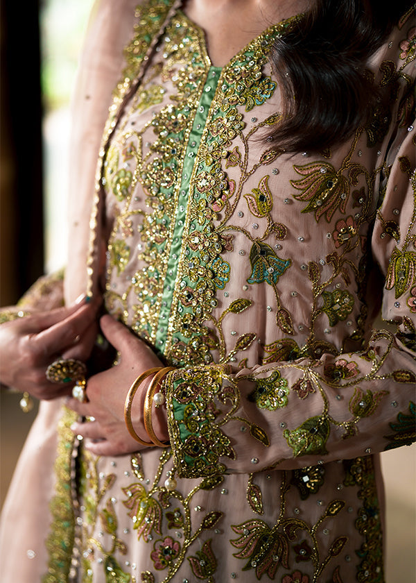 Designer Hand Embroidered Blush Green Suit Online in UK USA Canada