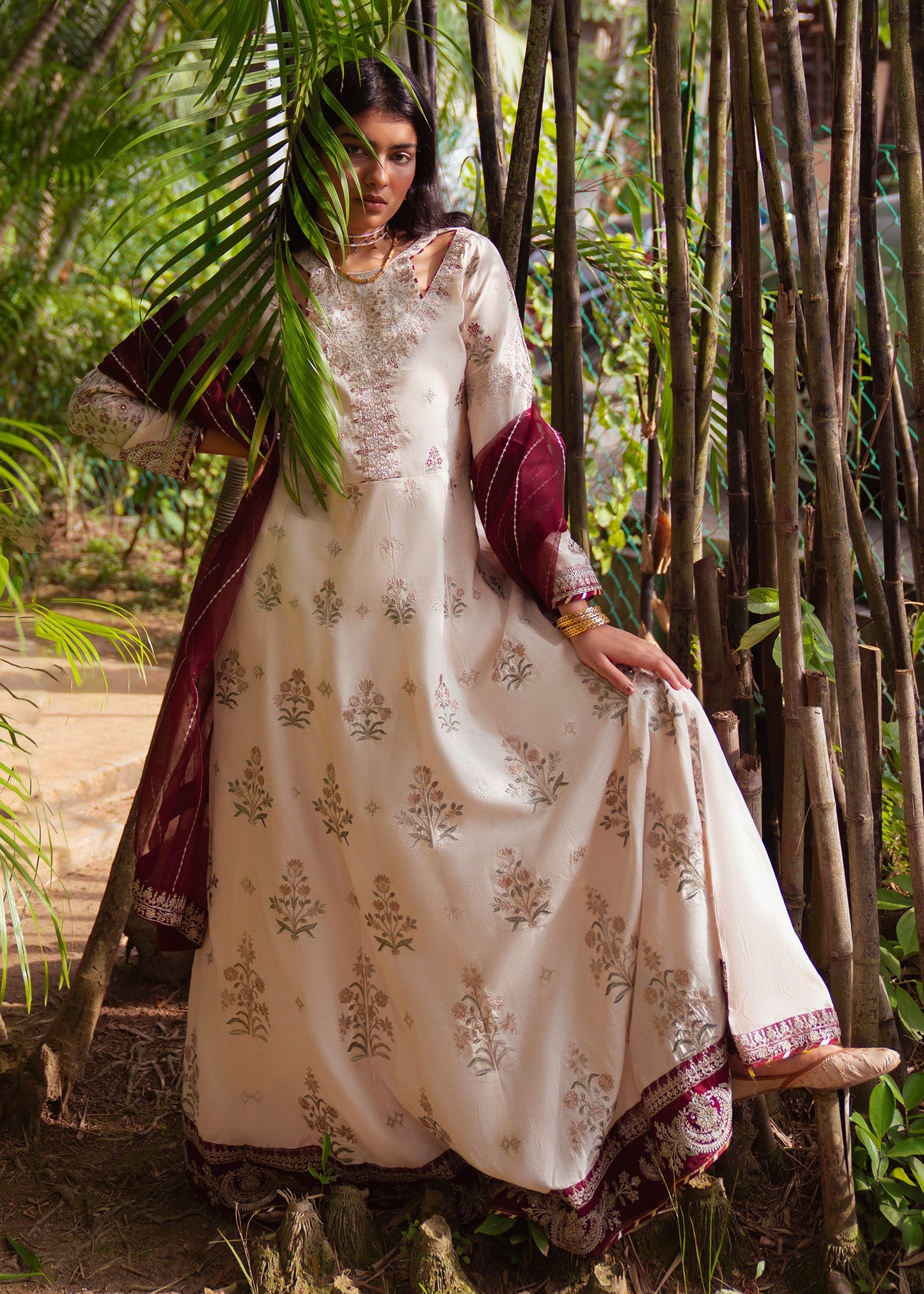 Designer Ivory Lawn Embroidered Maxi Dress Online in KSA Riyadh Saudi Arabia Oman Bahrain Qatar