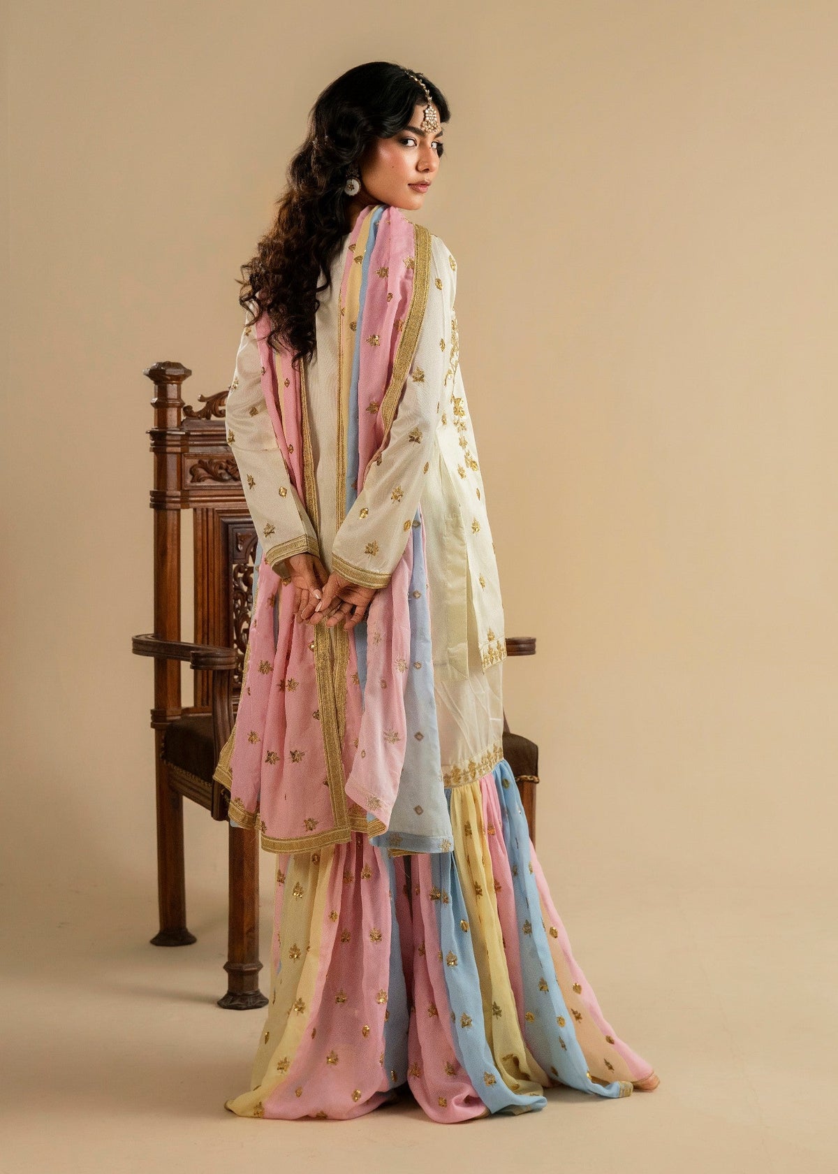 Designer Ivory Raw Silk Gharara Online in KSA Riyadh Saudi Arabia Oman Bahrain Qatar