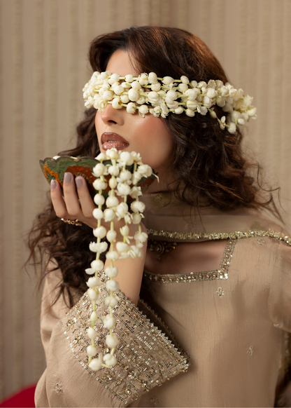 Designer Ivory Silk Wedding Outfit with Farshi Shalwar Online in Dubai DXB UAE Abudhabi Meena Bazaar
