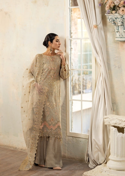 Designer Light Grey Crinkle Chiffon Pakistani Salwar Suit Online in KSA Riyadh Saudi Arabia Oman Bahrain Qatar