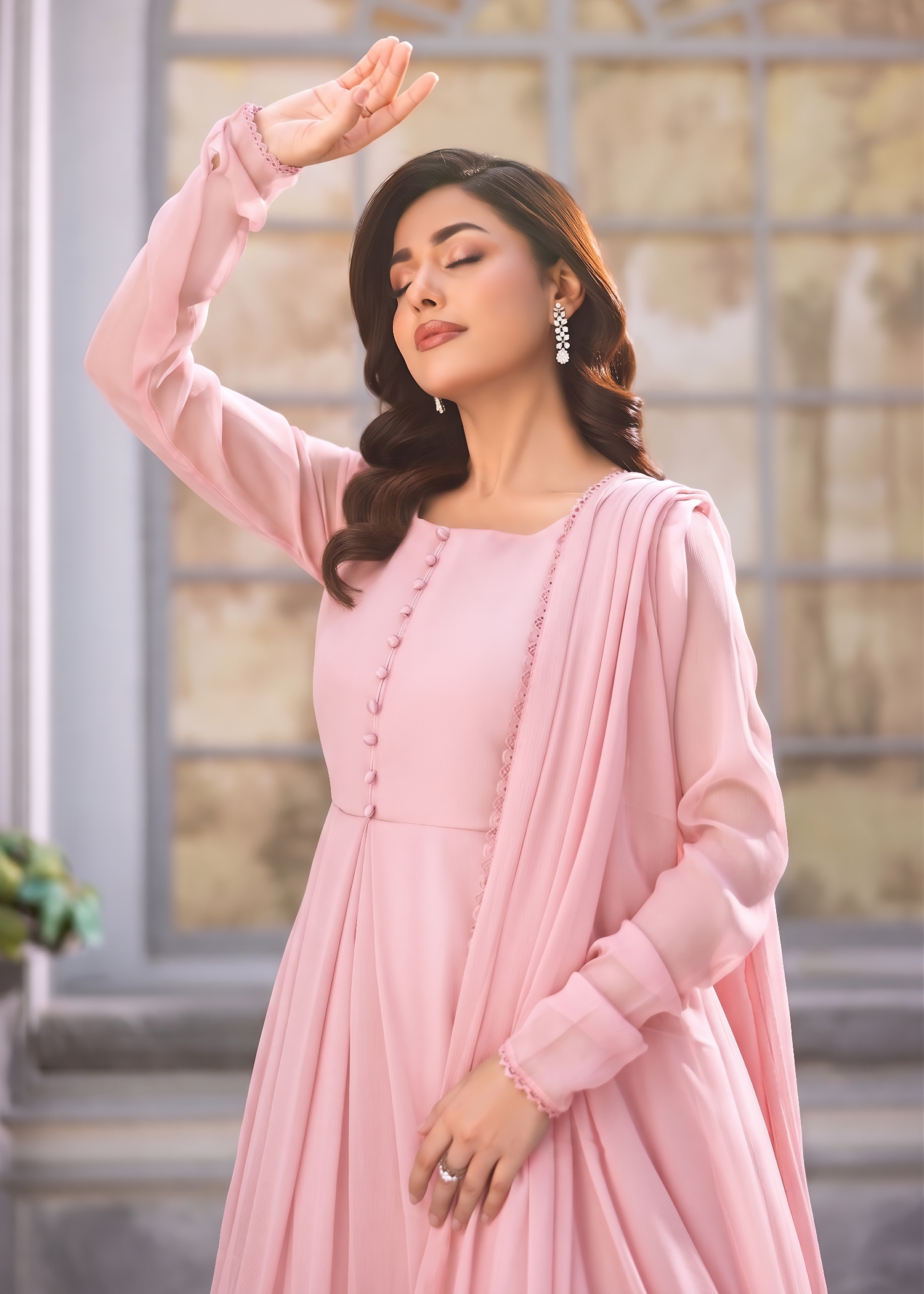 Designer Light Pink Chiffon Maxi Dress Online in Dubai UAE Abudhabi Ajman Sharjah