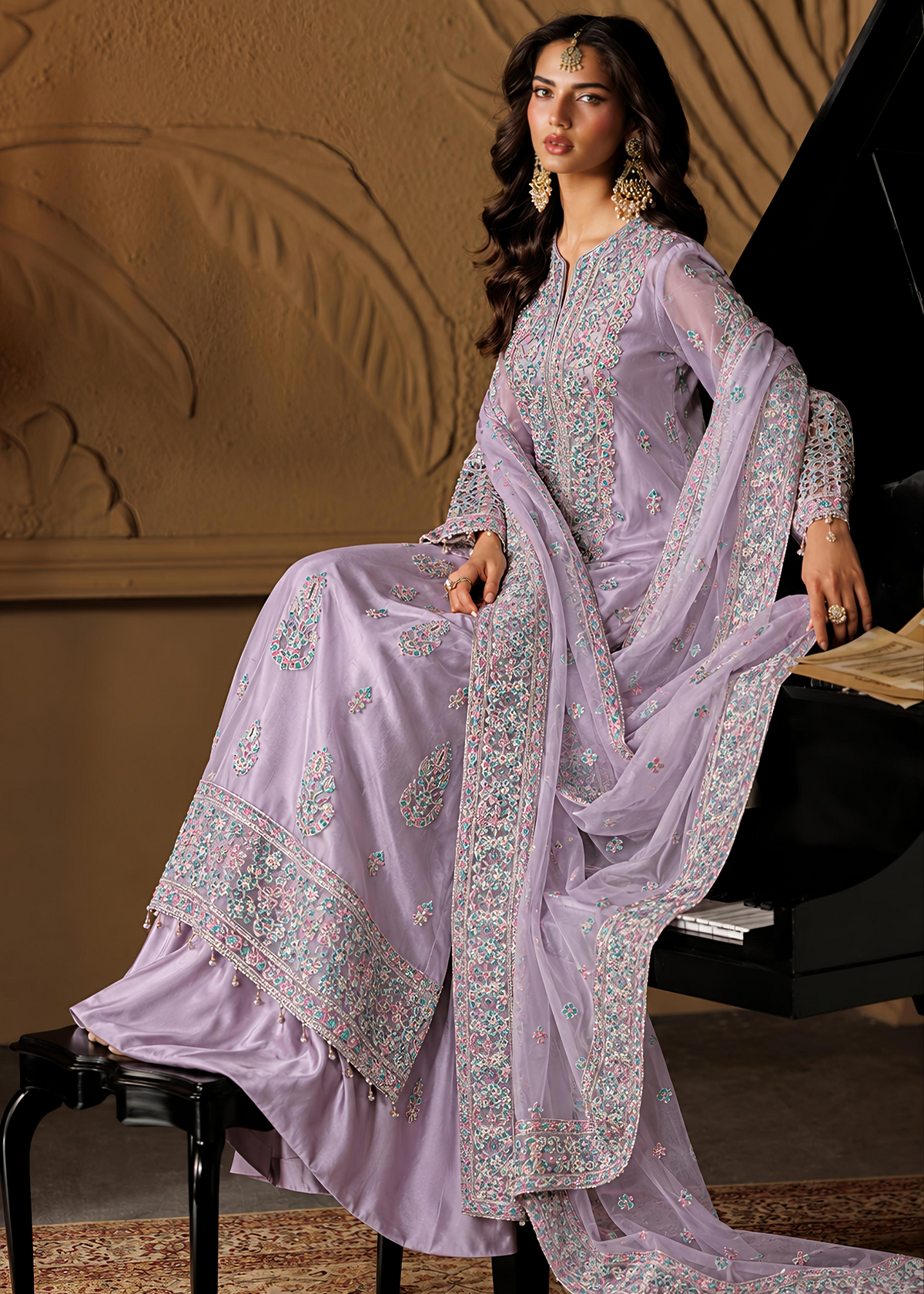 Designer Lilac Net Sharara Online in Dubai UAE Abudhabi Ajman Sharjah