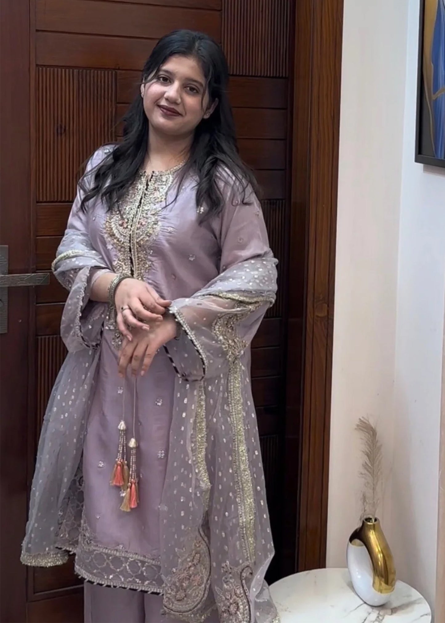 Designer Lilac Raw Silk Kurta with Bell Bottom Pants Online in KSA Riyadh Saudi Arabia Oman Bahrain Qatar
