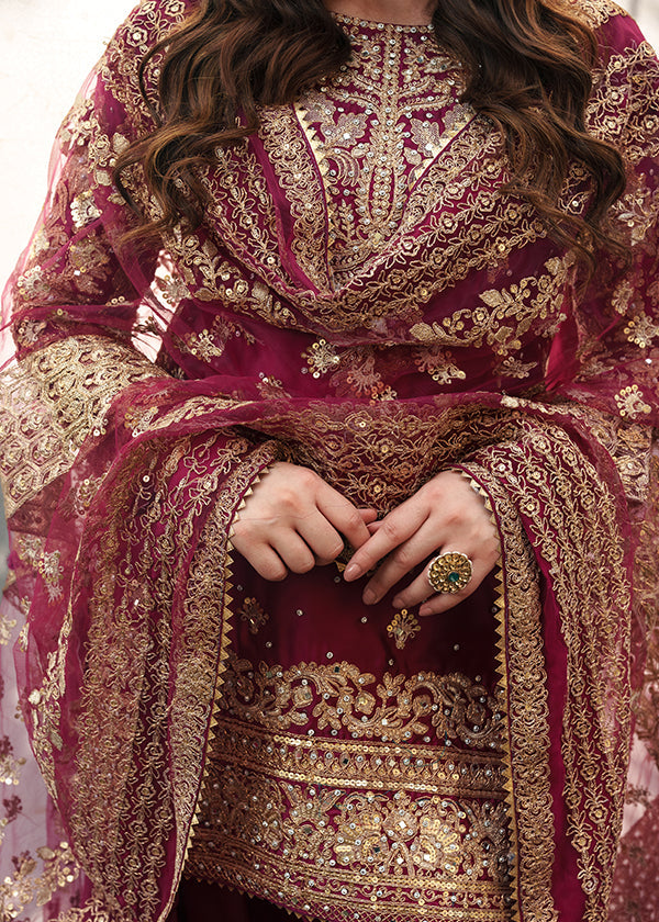 Designer Magenta Charmuse Salwar Suit Online in KSA Riyadh Saudi Arabia Oman Bahrain Qatar