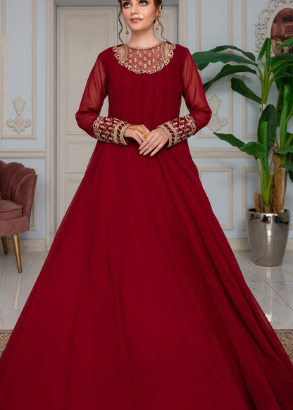 Designer Maroon Chiffon Embroidered Kurta Set Online in UK USA Canada
