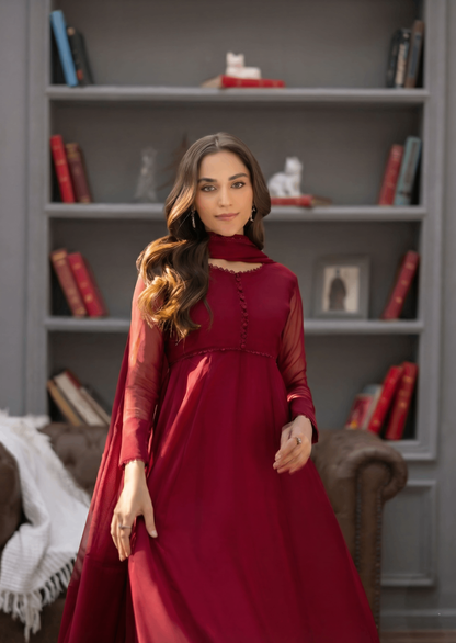Designer Maroon Chiffon Kurta Set Online in UK USA Canada