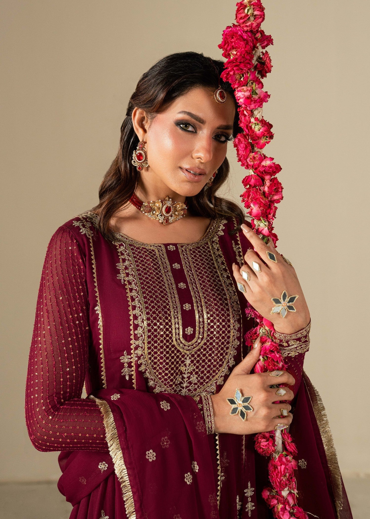 Designer Maroon Chiffon Pishwas Salwar Kameez Online in KSA Riyadh Saudi Arabia Oman Bahrain Qatar