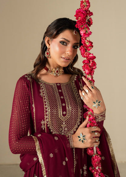 Designer Maroon Chiffon Pishwas Salwar Kameez Online in KSA Riyadh Saudi Arabia Oman Bahrain Qatar