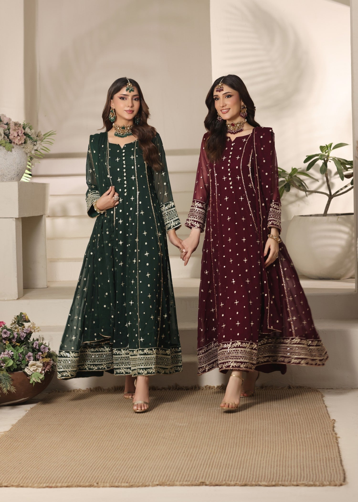 Designer Maroon Chiffon Pishwas Set Online in KSA Riyadh Saudi Arabia Oman Bahrain Qatar