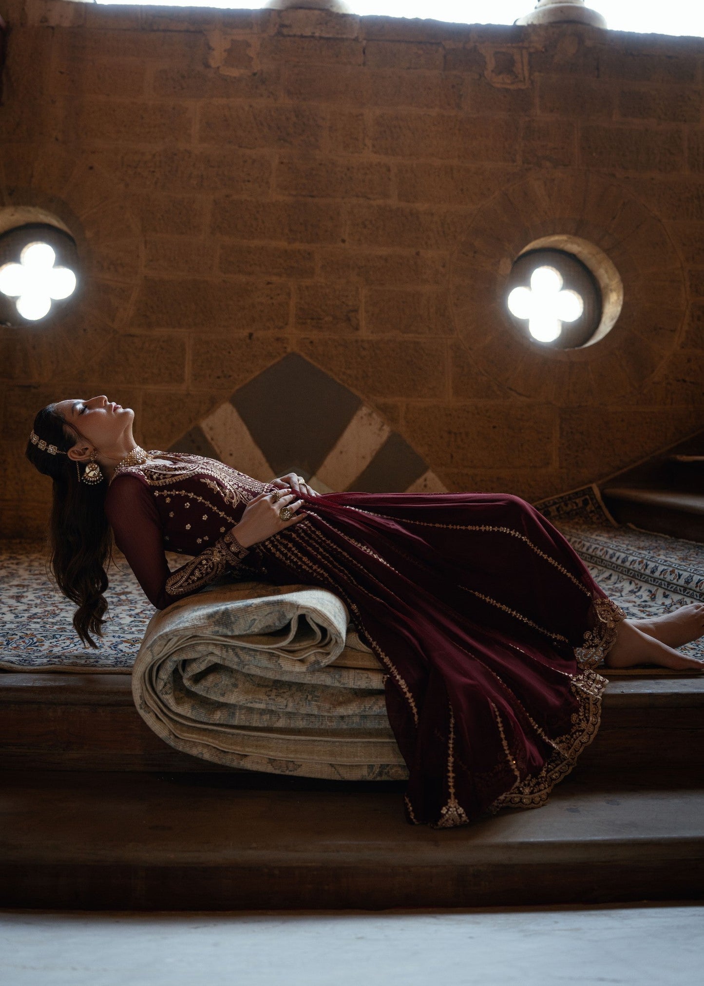 Designer Maroon Embroidered Chiffon Partywear Online in UK USA Canada