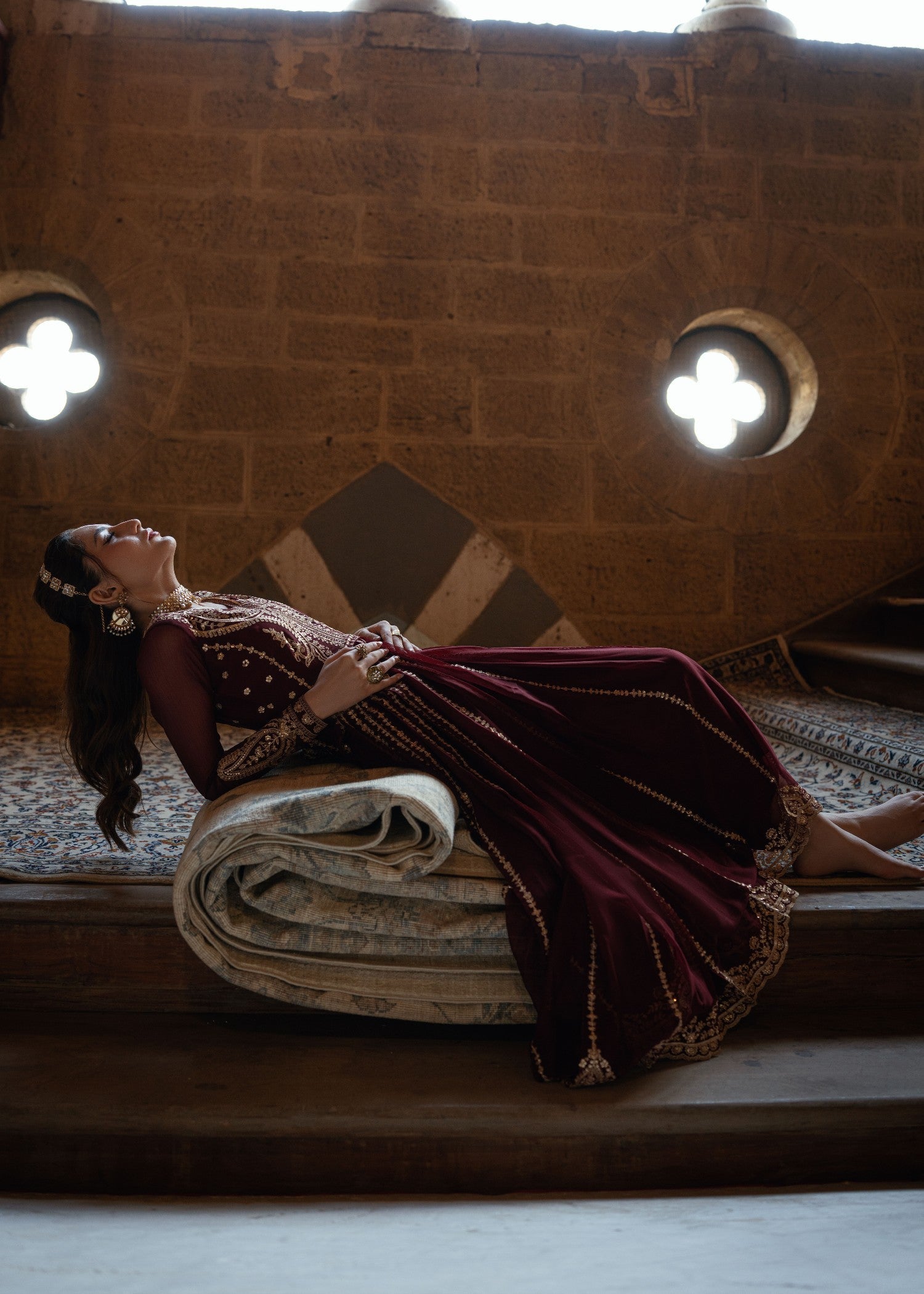Designer Maroon Embroidered Chiffon Partywear Online in UK USA Canada